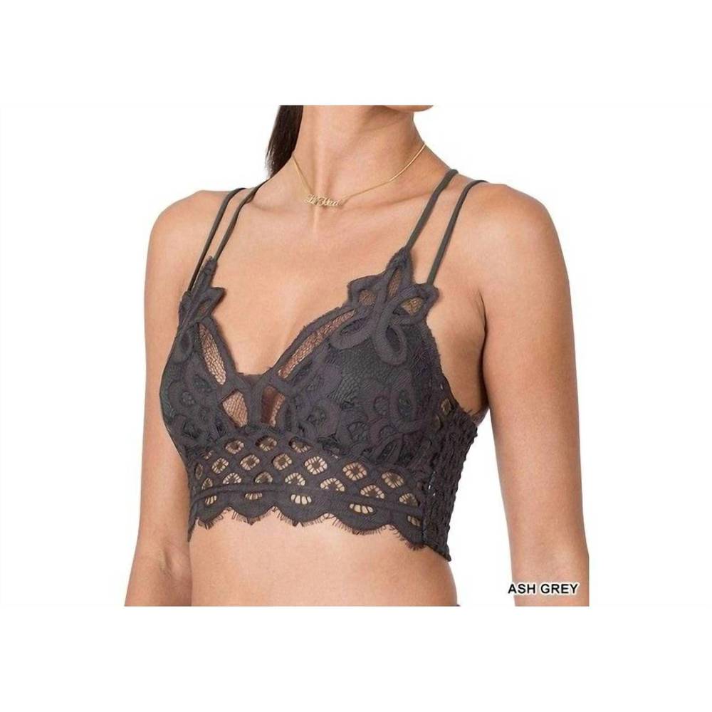 NEW ZENANA crochet lace bralette with bra pads in ash grey